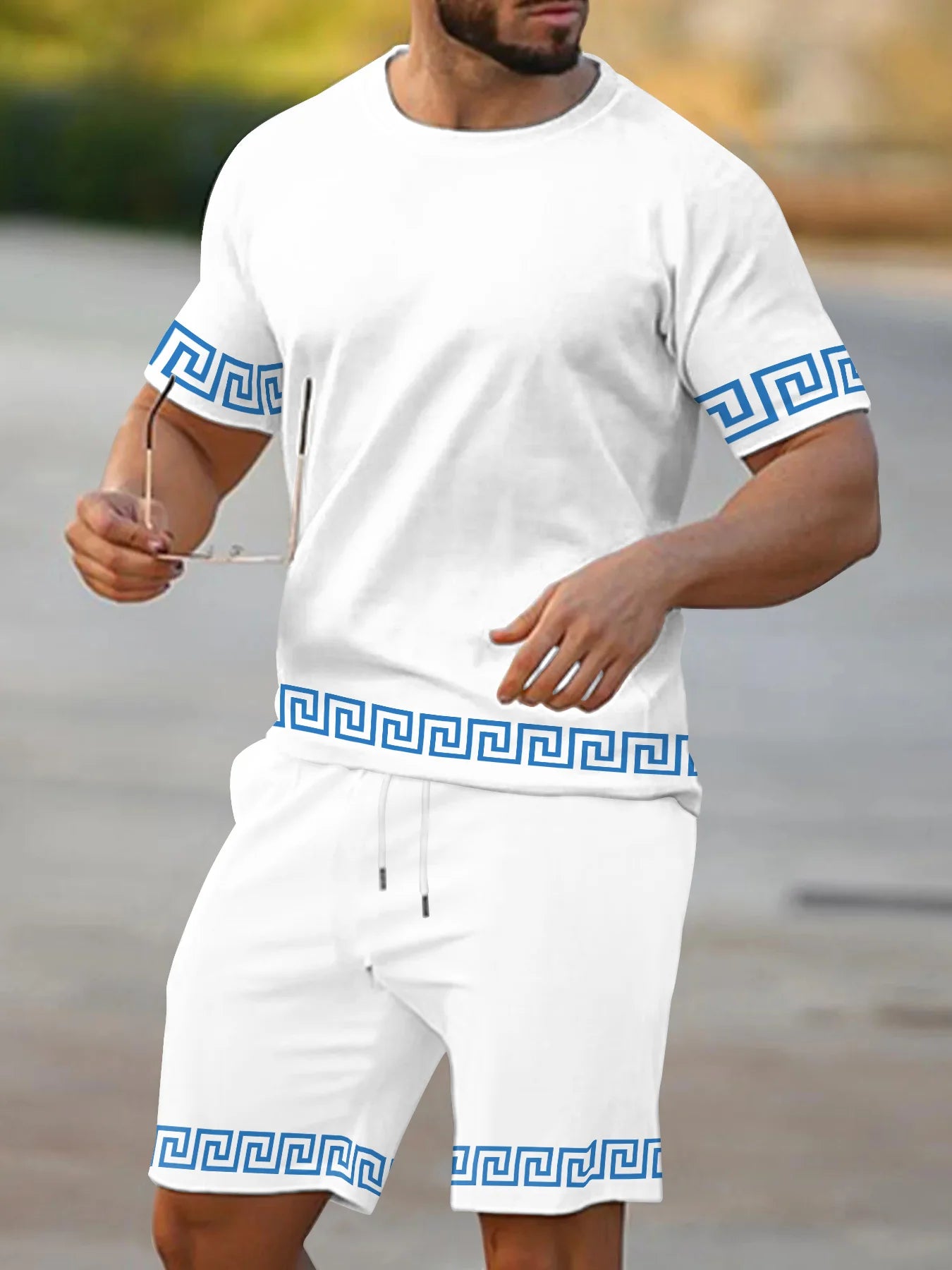 Striped Print Short-Sleeve Sports Set