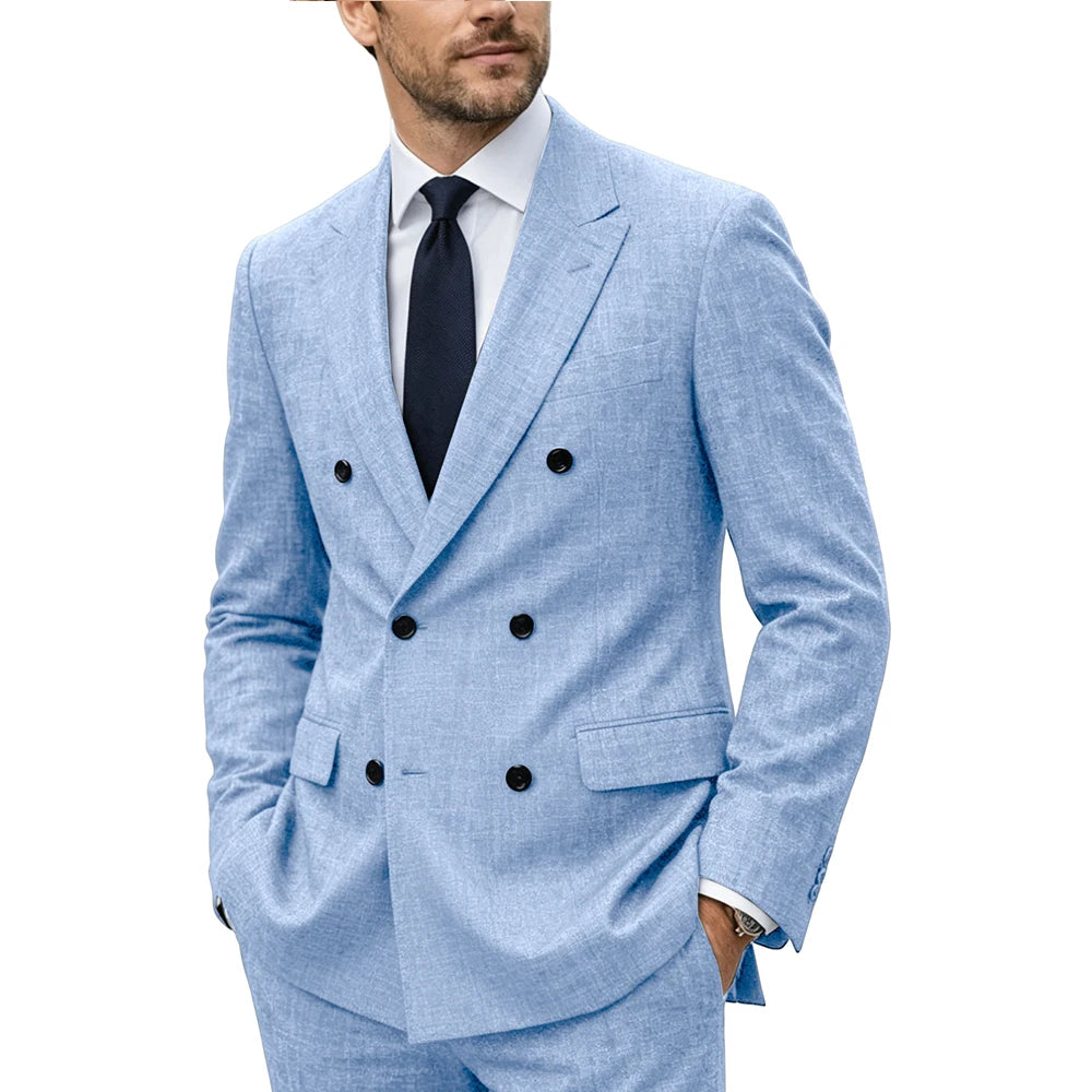 Linen Double-Breasted Peak-Lapel Suit