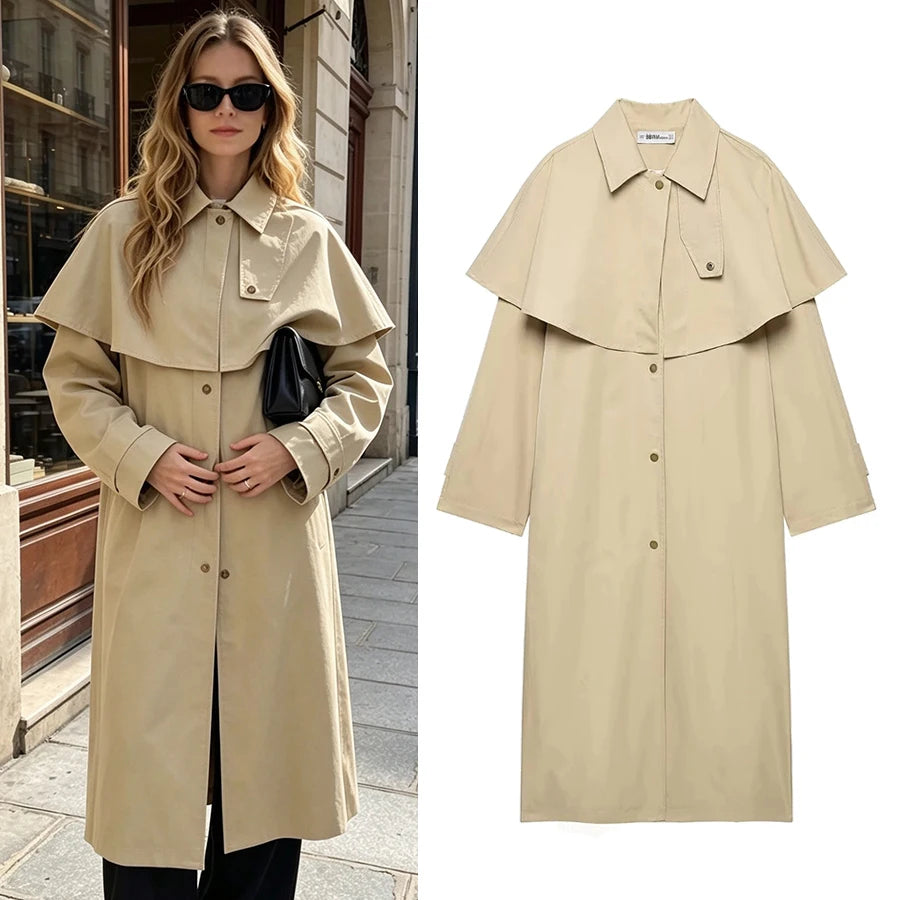 Cape-Overlay Trench Coat
