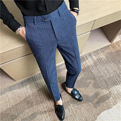 Plaid Striped Slim Suit Trousers