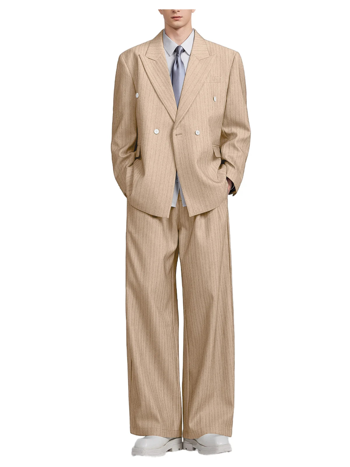 Pinstripe Double-Breasted Wide-Leg Suit