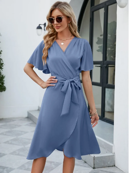 Short-Sleeve Asymmetrical Wrap Dress