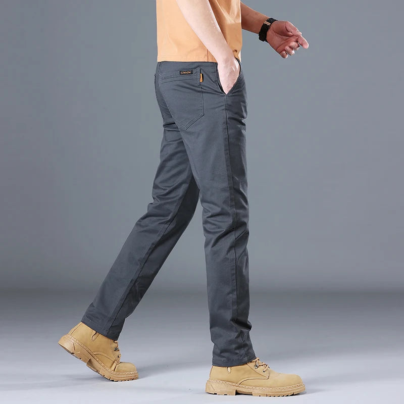 Cotton Solid Slim Straight Trousers