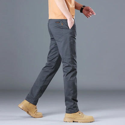 Cotton Solid Slim Straight Trousers