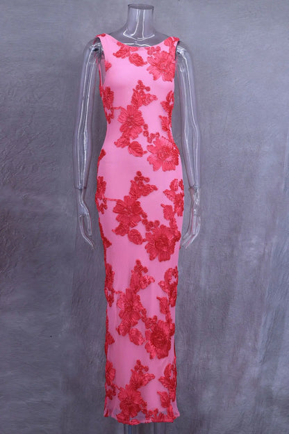 Elegant Floral Mesh Party Dress