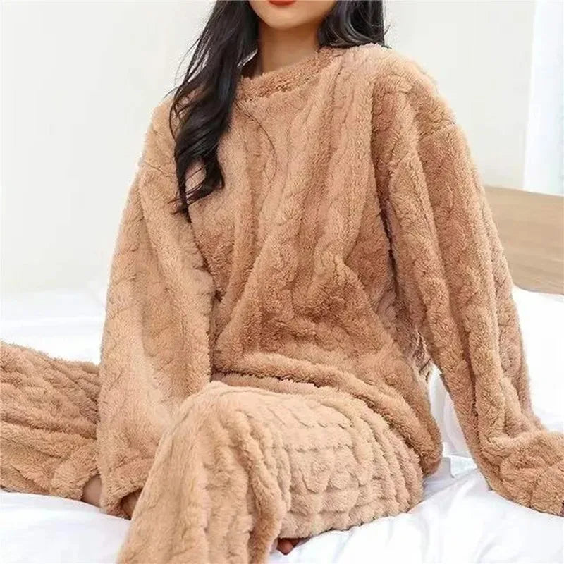 Soft Coral Velvet Jacquard Pajama Set