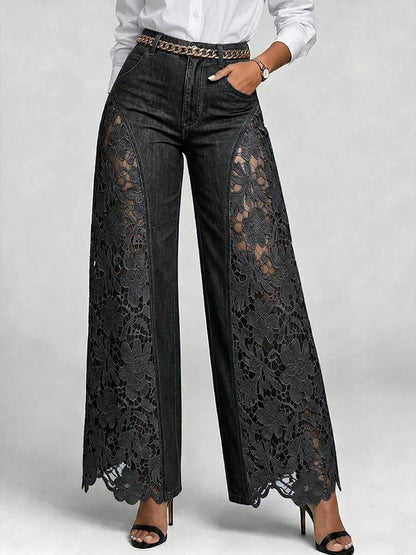 Lace Hollow-Out Wide-Leg Jeans