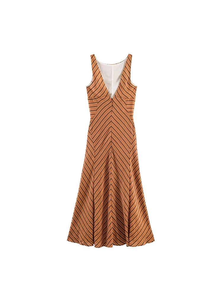 Striped Sleeveless Midi Dress
