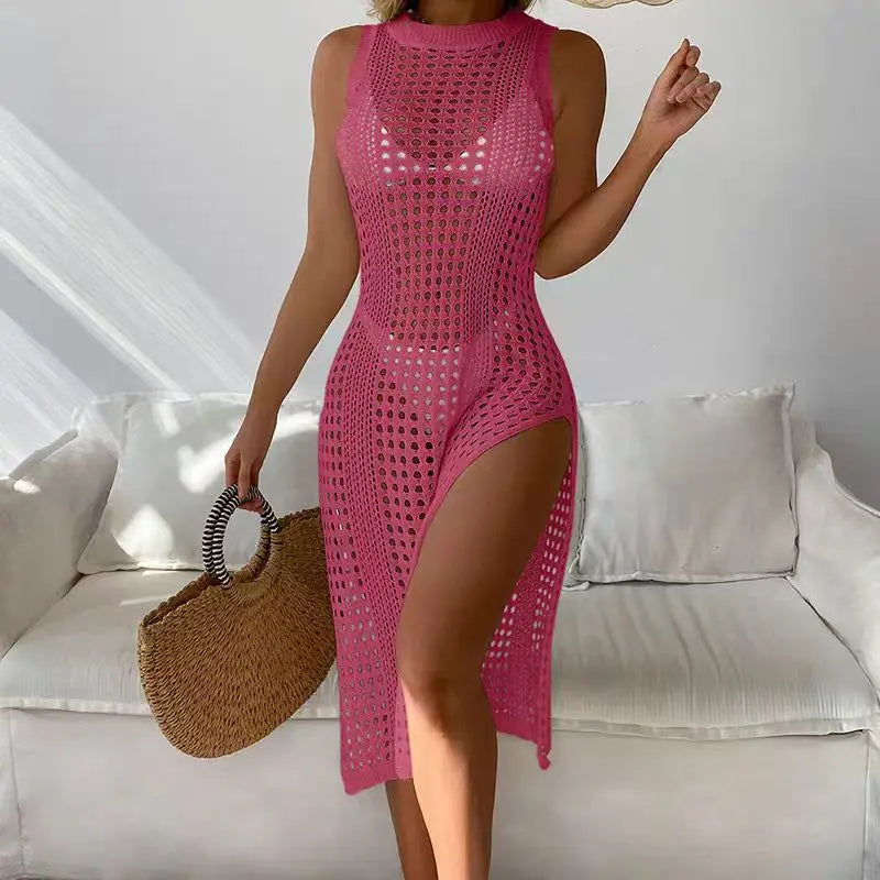 Hollow-Out O-Neck Midi Dress