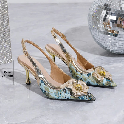 Metal Flower Thin Heel Sandals