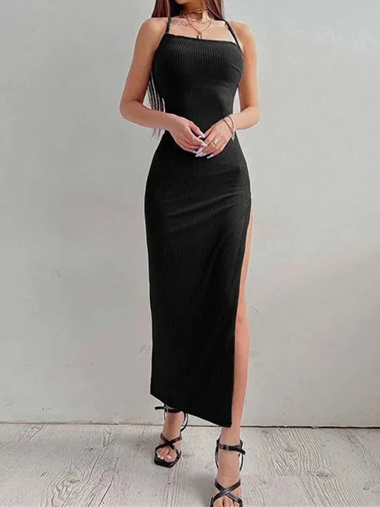 High-Slit Halter Maxi Dress