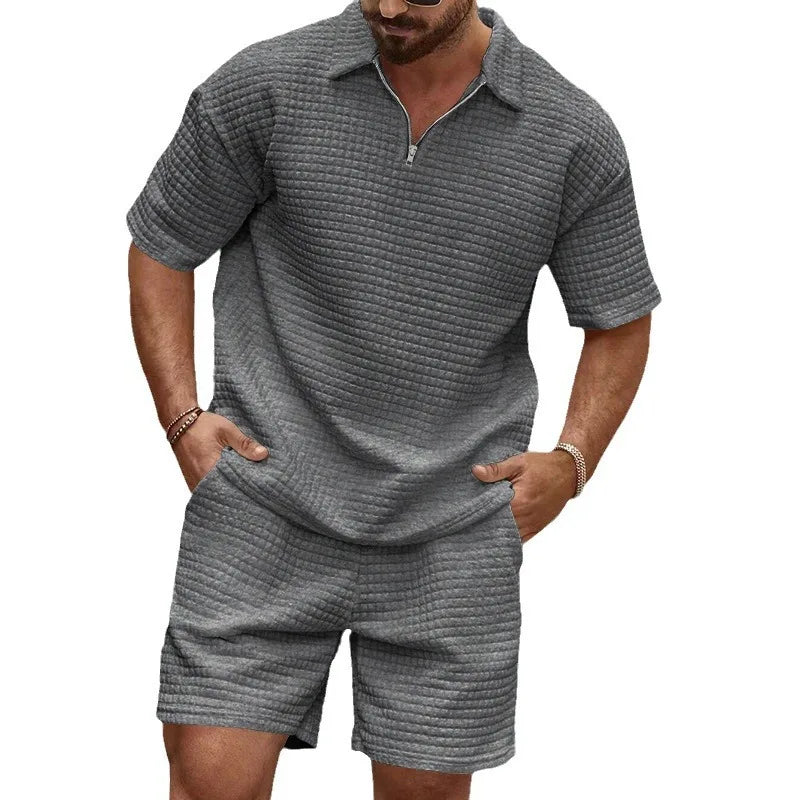 Plaid Lapel Short-Sleeve Sports Suit