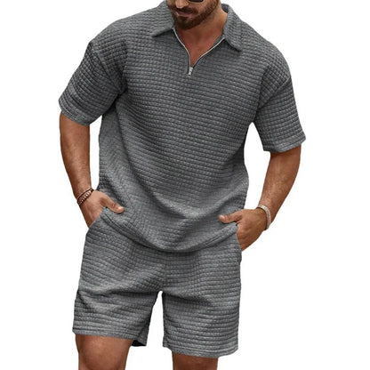 Plaid Lapel Short-Sleeve Sports Suit