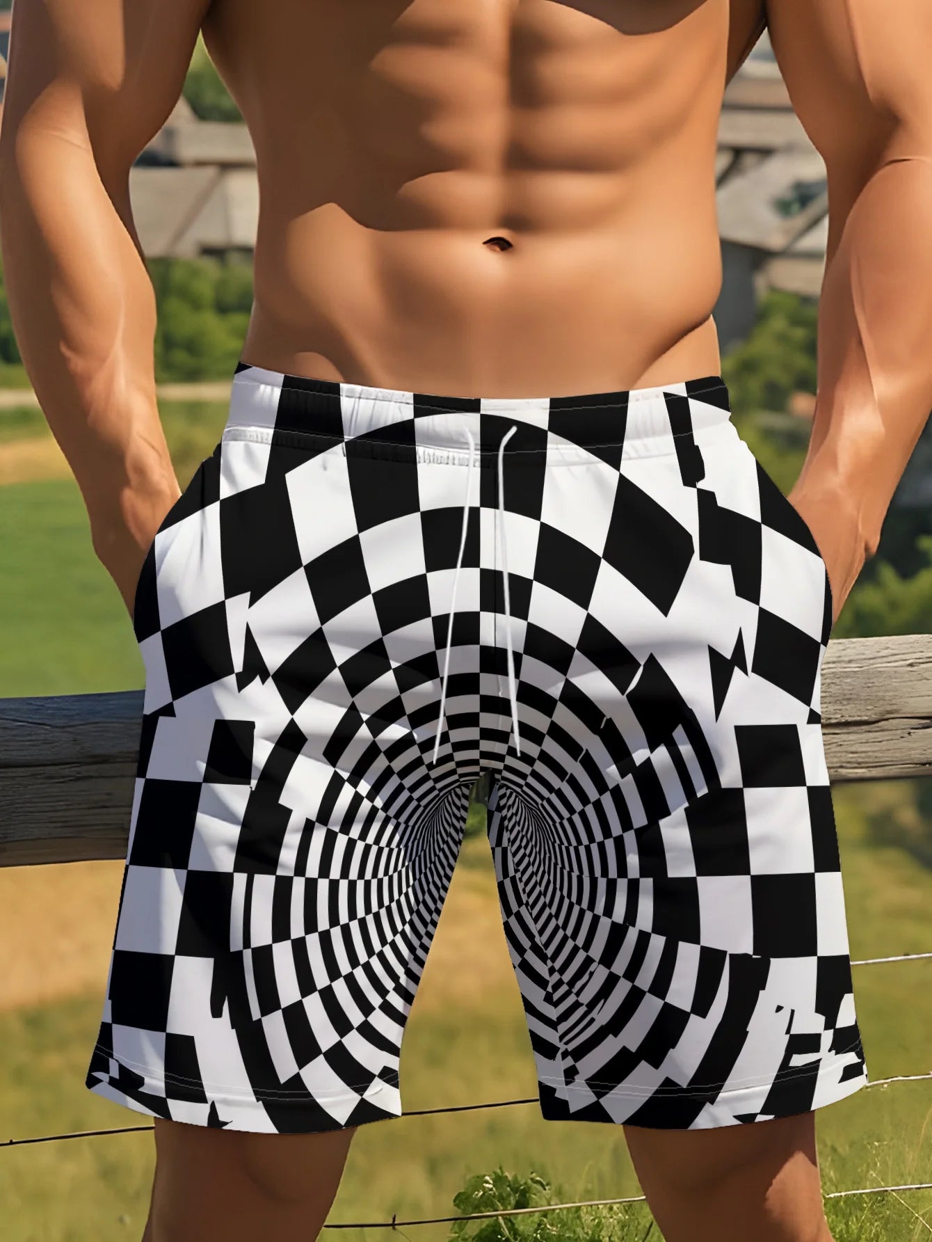 Peacock Feather Print Swim Trunks