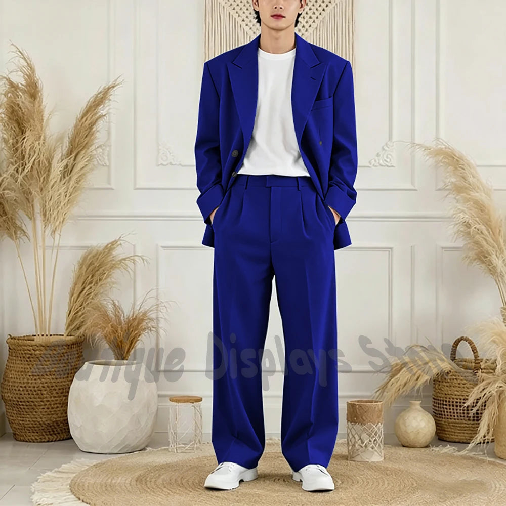 Peak-Lapel Loose Casual Suit Set