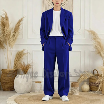 Peak-Lapel Loose Casual Suit Set