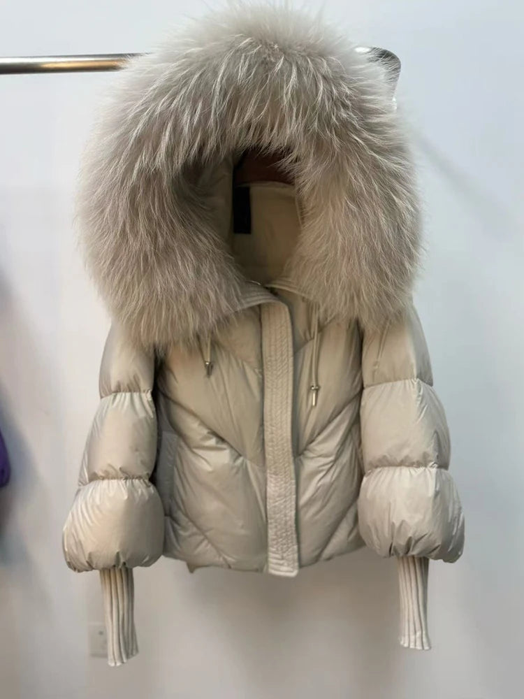 Hooded Puffer Coat with Fur Collar