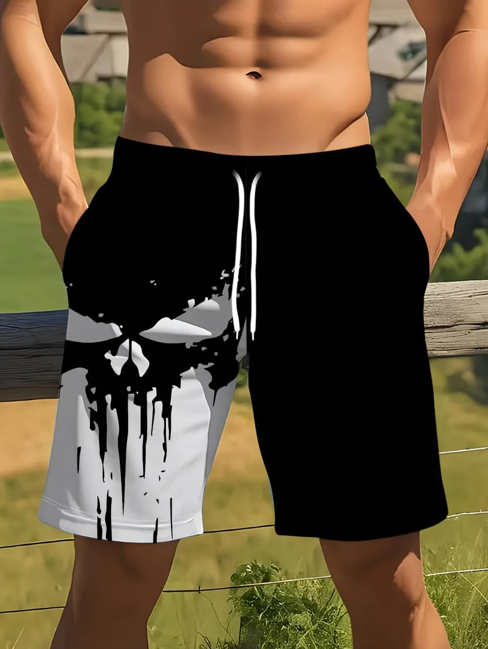 Coconut Tree Print Swim Trunks