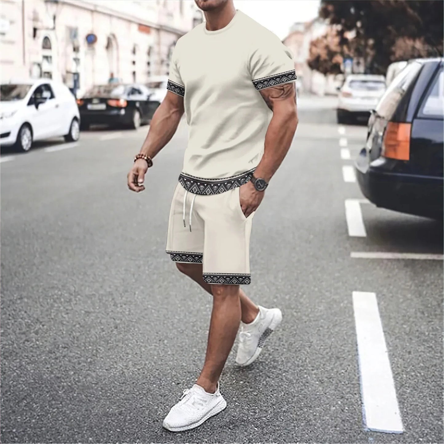 3D Print Round Neck Shorts Set