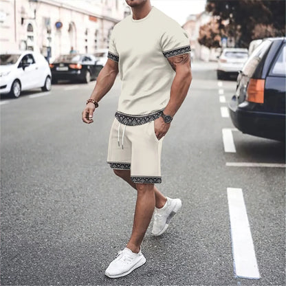 3D Print Round Neck Shorts Set