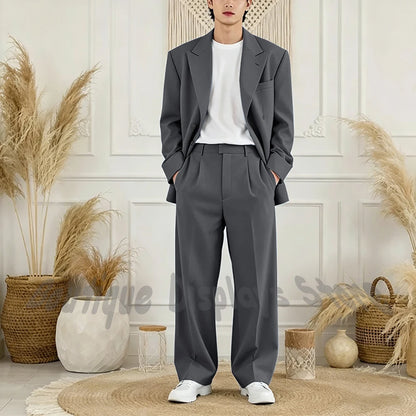 Peak-Lapel Loose Casual Suit Set