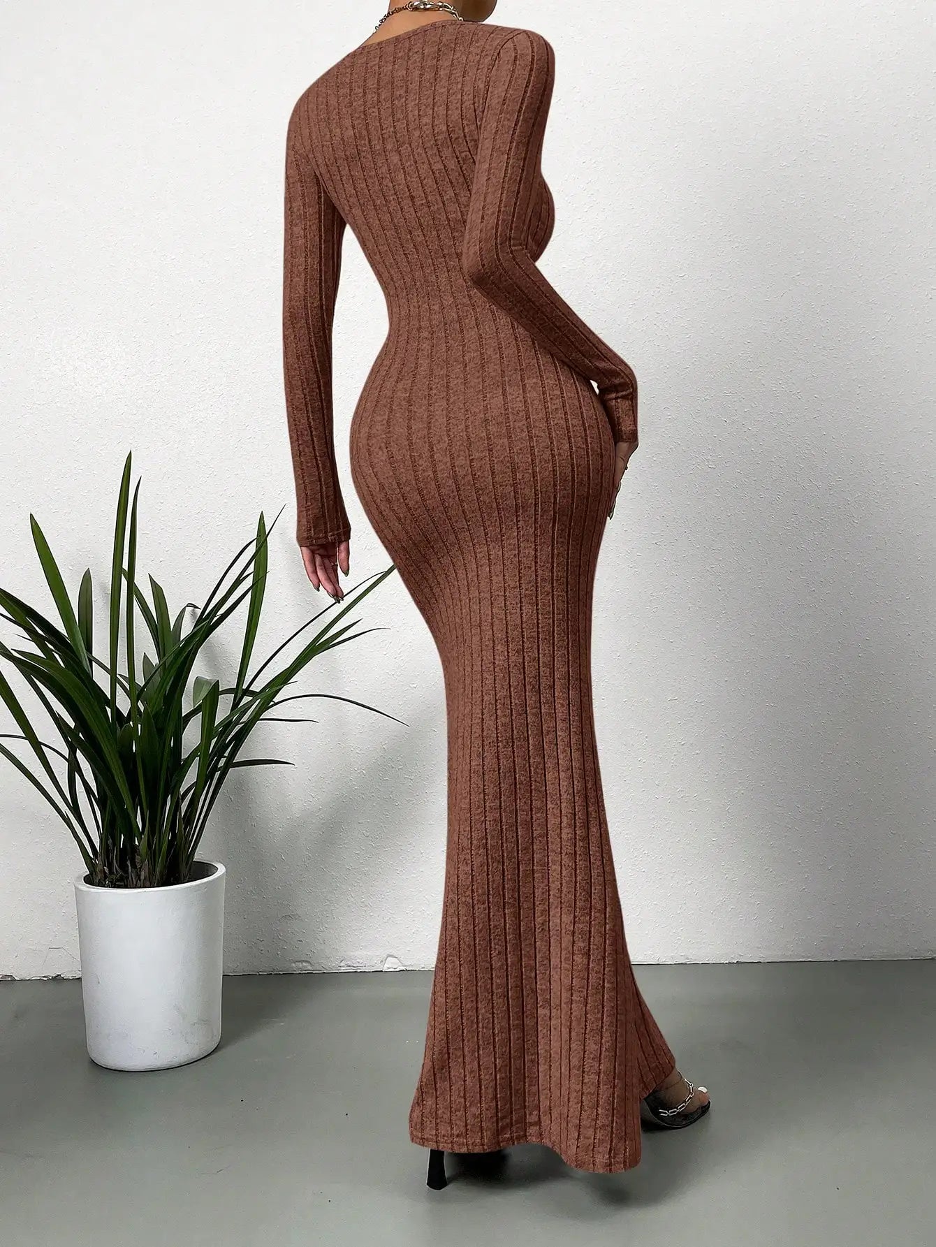 Square Collar Knit Dress