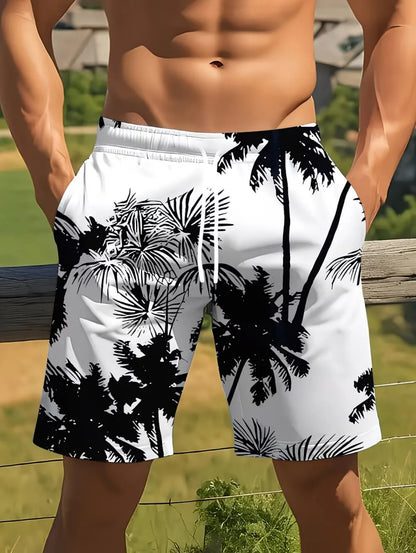 Coconut Tree Print Swim Trunks