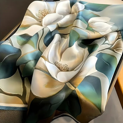 Lotus Print Silk Square Scarf