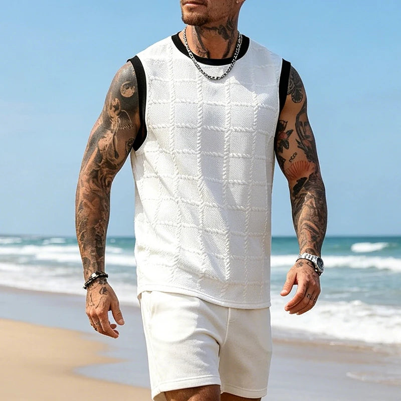 Jacquard Contrast-Trim Tank Top