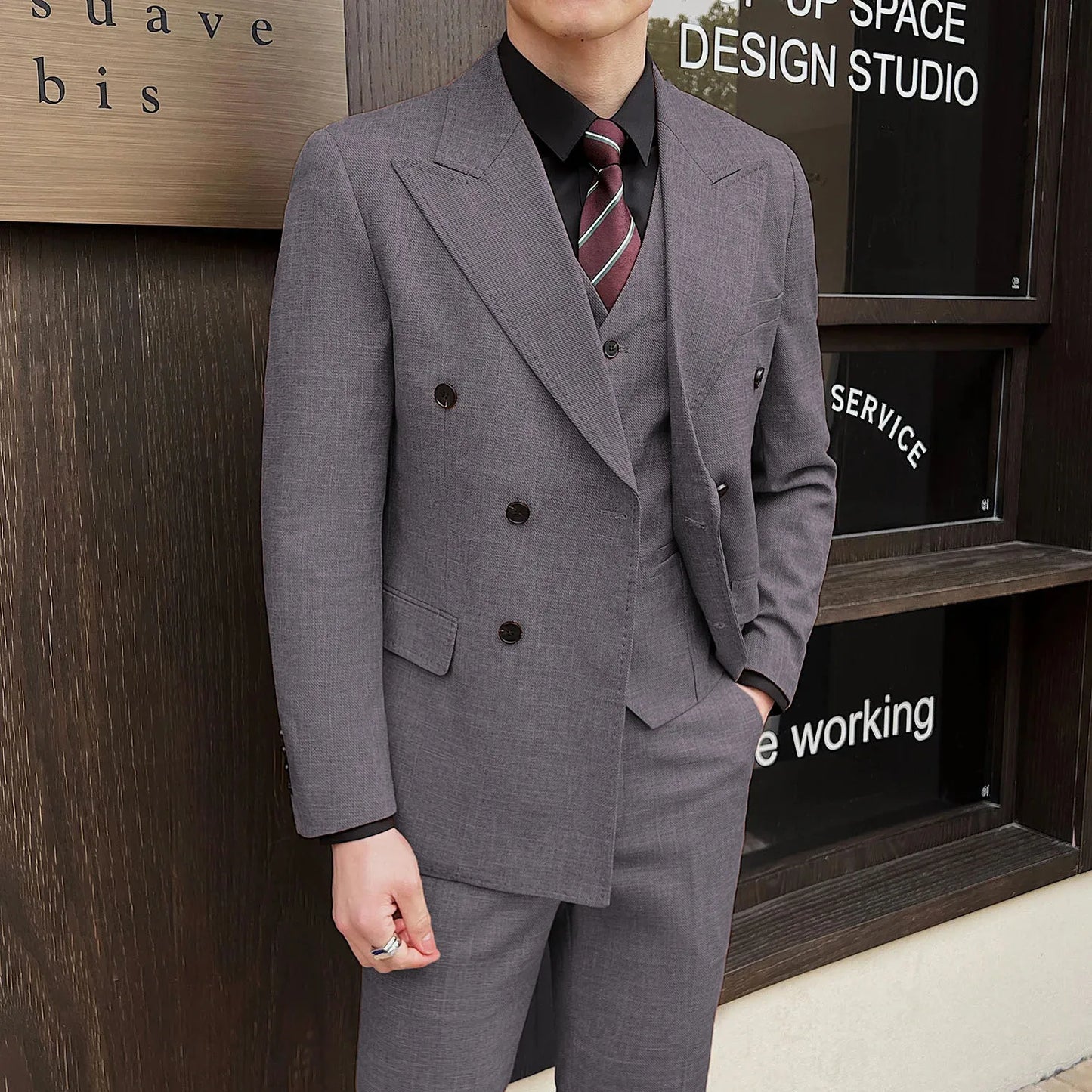 British Linen Slim Groom Suit Set