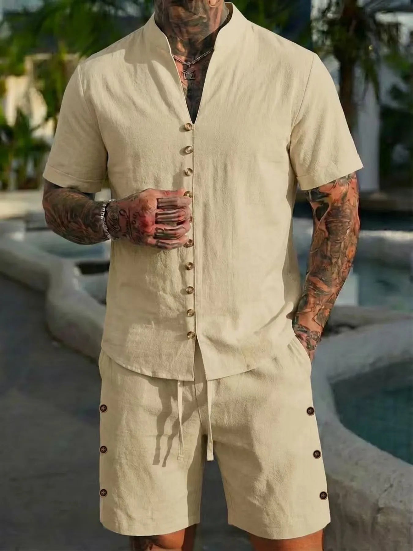 Linen Shirt Shorts Set