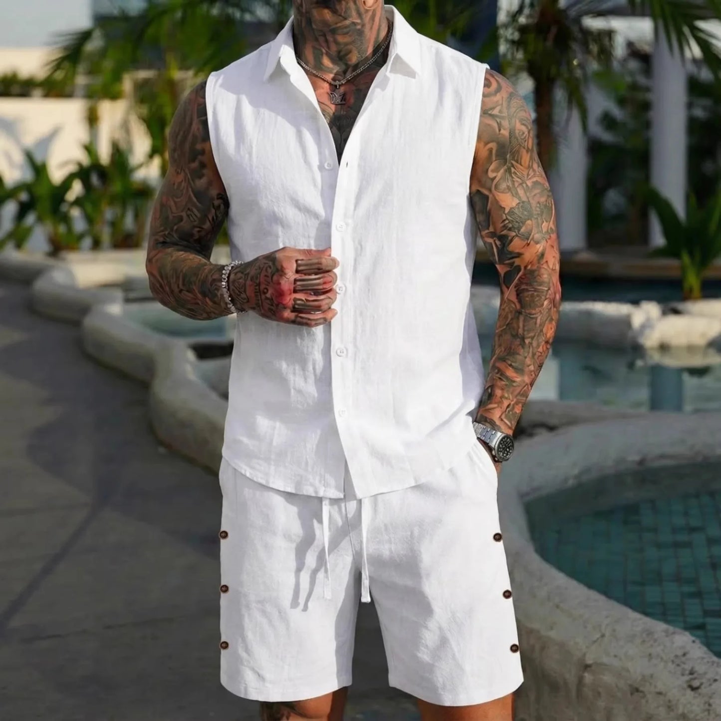 Linen Shirt Shorts Set