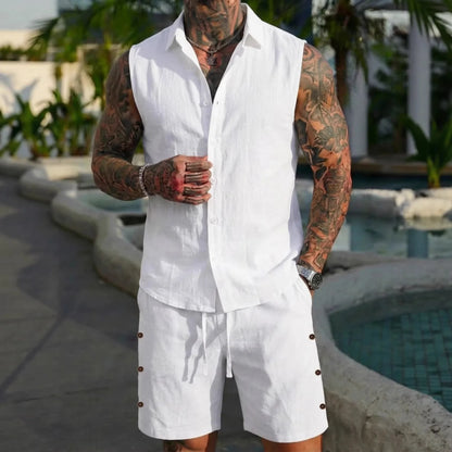 Linen Shirt Shorts Set