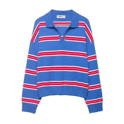 Striped Knit Polo Sweater