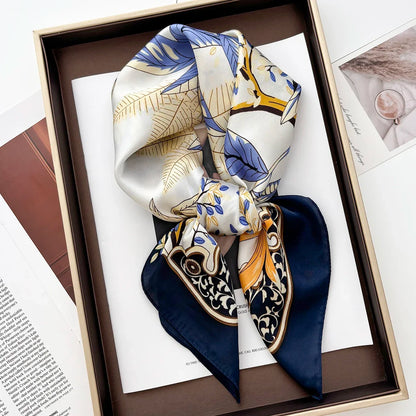 Satin Floral Print Square Scarf