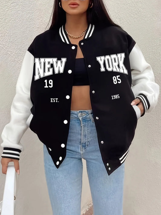 Stand Collar Fleece Baseball Jacket