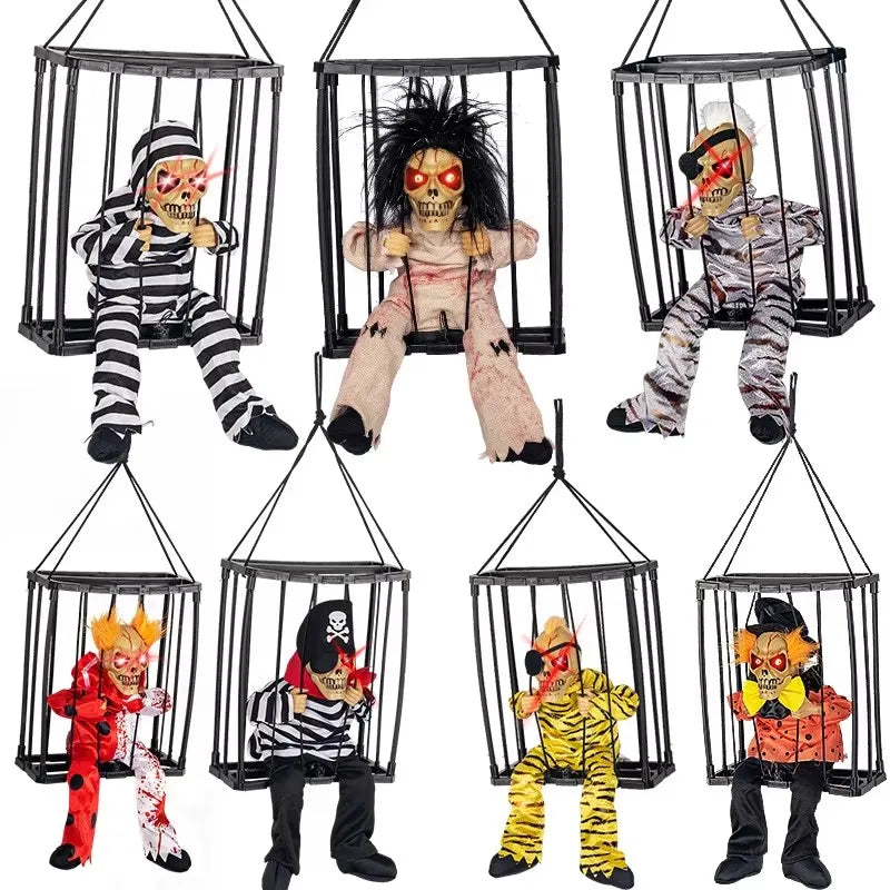 Animated Skeleton Prisoner Cage Prop