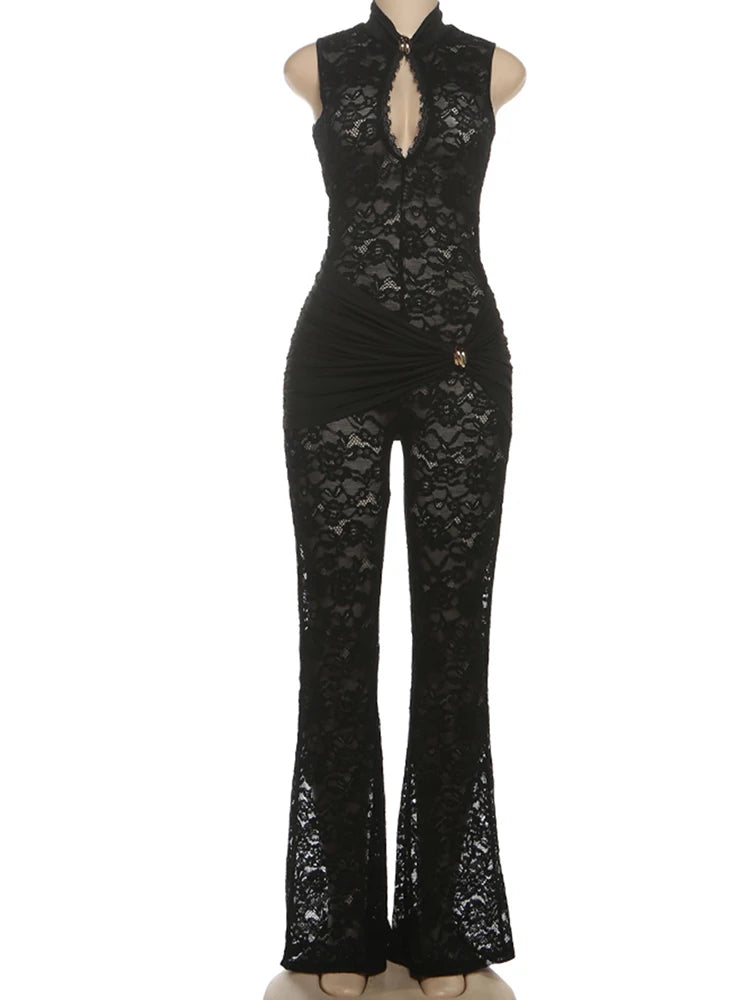 Ruched-Waist Flare Jumpsuit