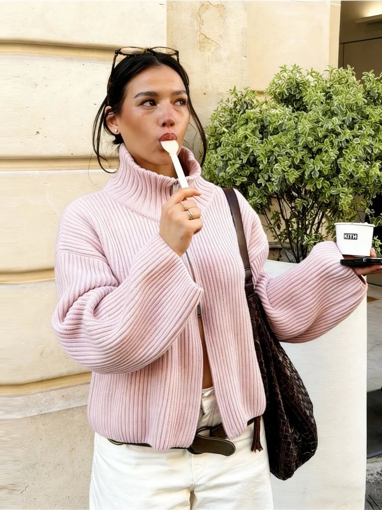 Striped Zip-Up Knit Cardigan
