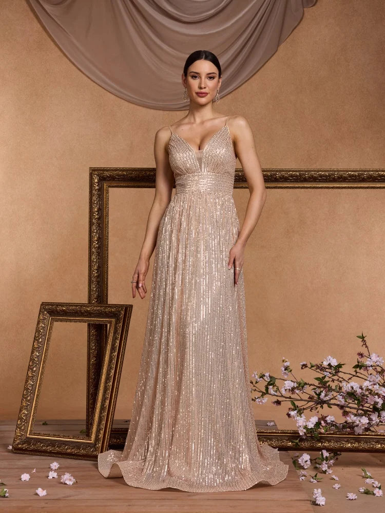 Sequin V-Neck  Mermaid Formal Wedding