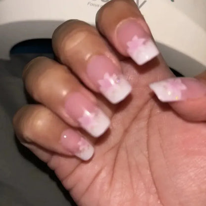Pink Floral Press Nails