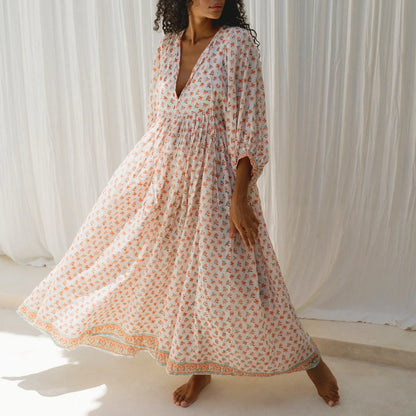 Floral V-Neck Swing Dress