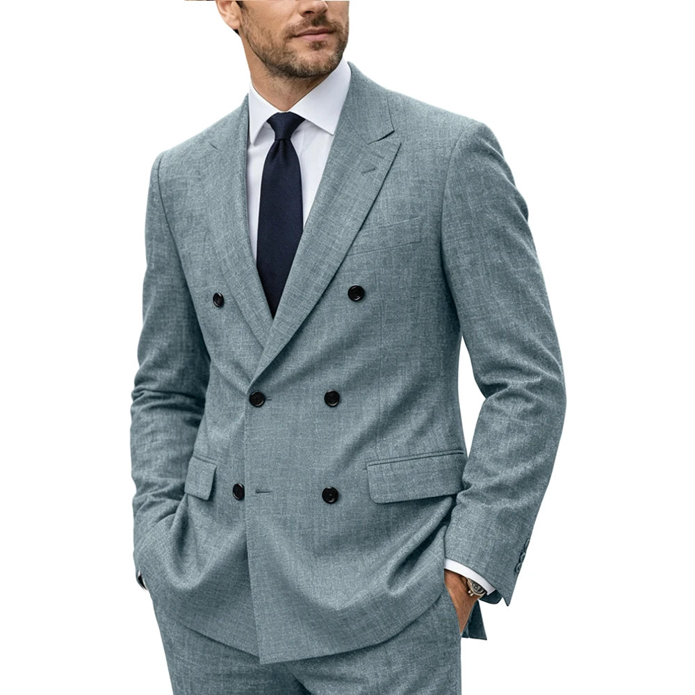 Linen Double-Breasted Peak-Lapel Suit