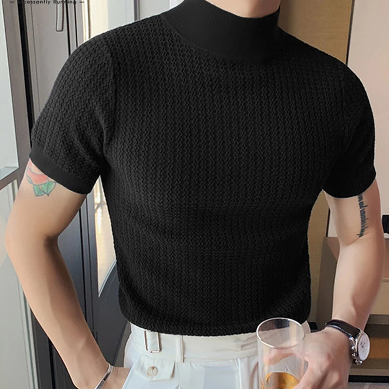 Textured High-Neck Korean Bottoming Tee
