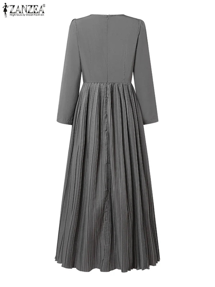Pleated Long Sleeve Maxi Dress