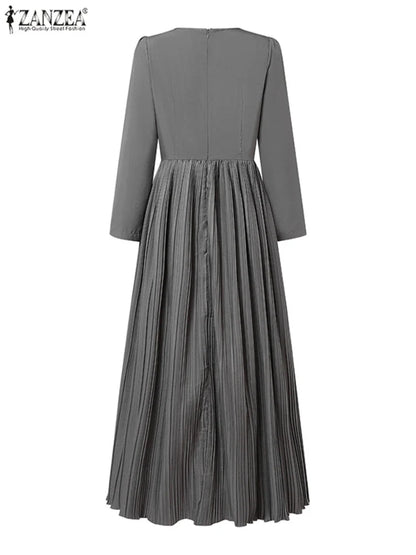 Pleated Long Sleeve Maxi Dress