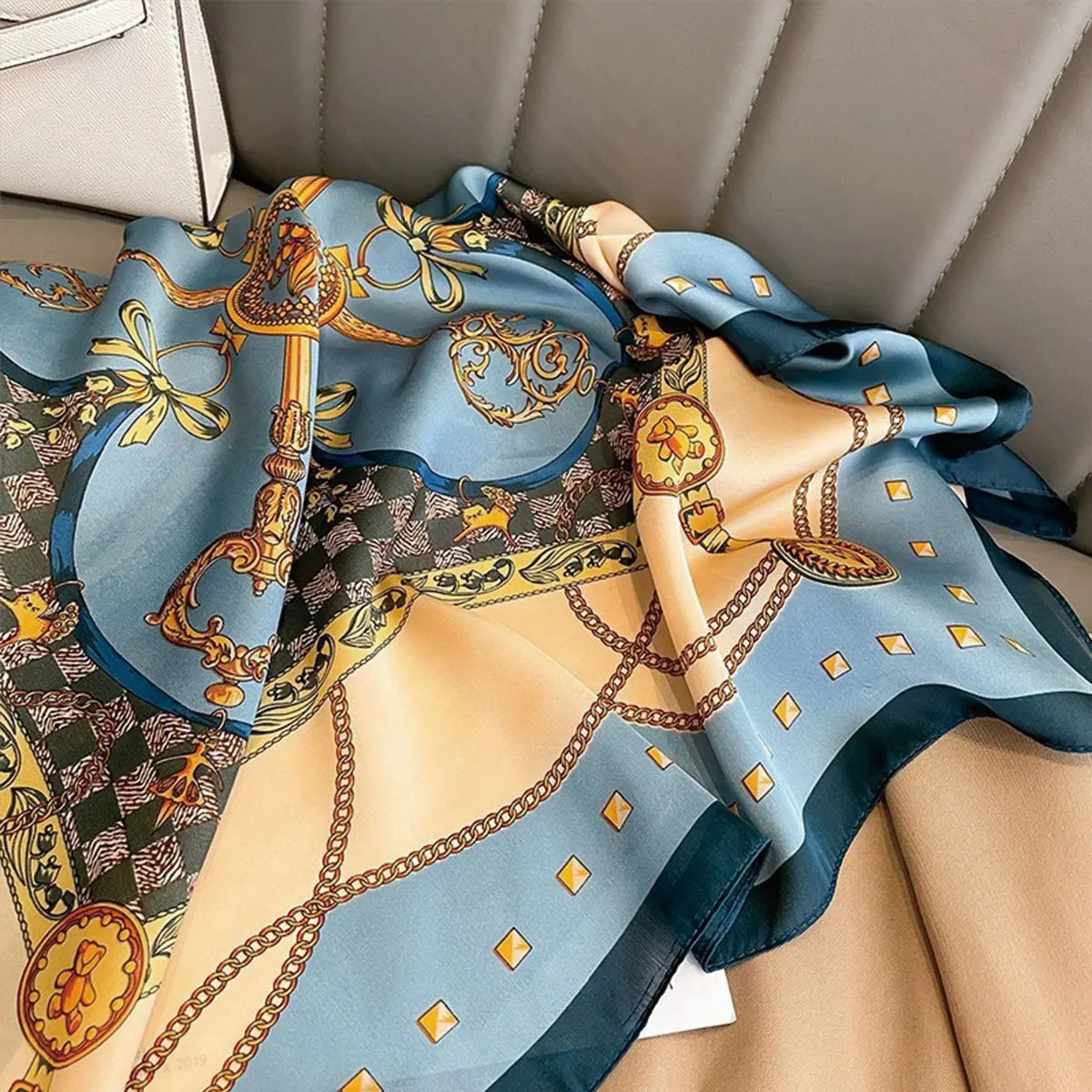 Korean Silk Print Square Scarf