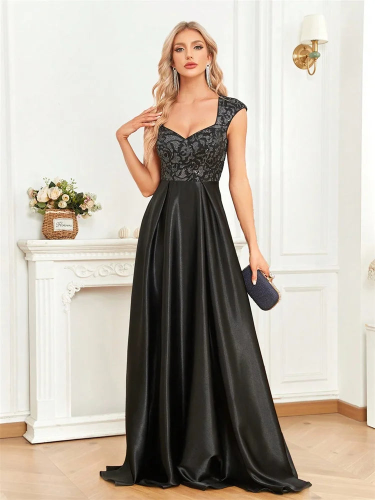 Luxury U-neck Black Formal Evening Dress