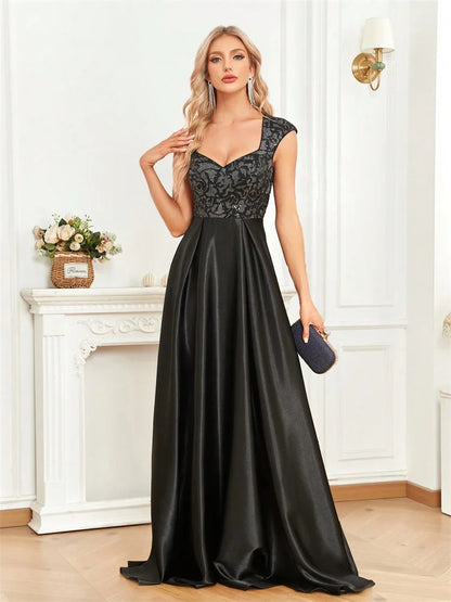 Luxury U-neck Black Formal Evening Dress