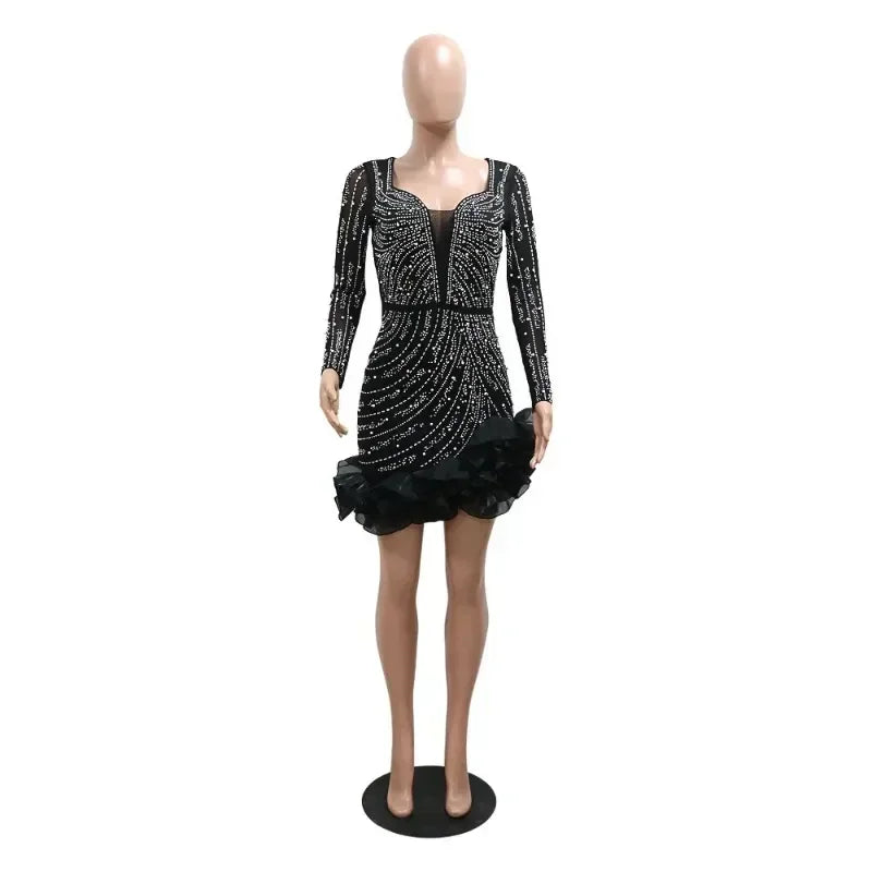 Elegant Beaded Ruffle Party Dress